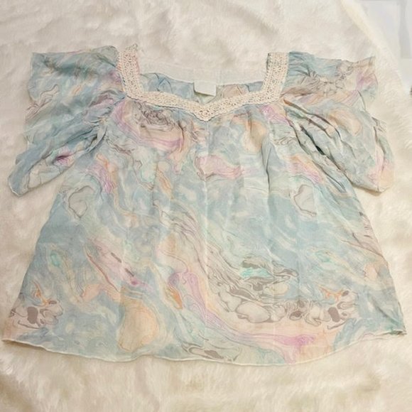 Anna Sui Silk Pastel Marbled flutter sleeve top -Super Stunner Staple - Picture 4 of 8